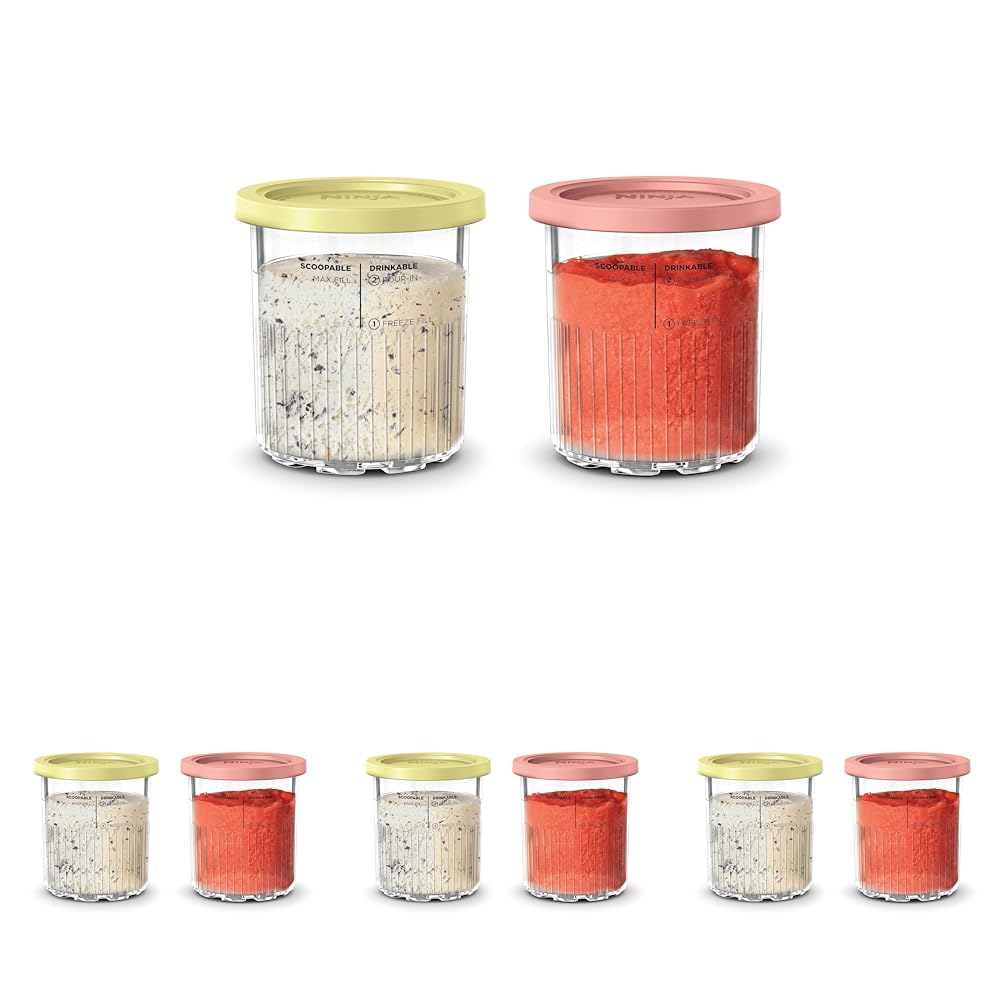 Ninja Creami Deluxe Pints, Compatible with NC500 Series Creami Deluxe Ice Cream Makers, BPA-Free & Dishwasher Safe, Color Lids, 1 Pint Each, Clear/Coral/Yellow, XSKPNTLD2 2/pack​ (Pack of 4) Image