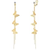 YOQUCOL Butterfly Long Drop Clip On Earrings For Women Dangle Non Pierced Ear Earrings