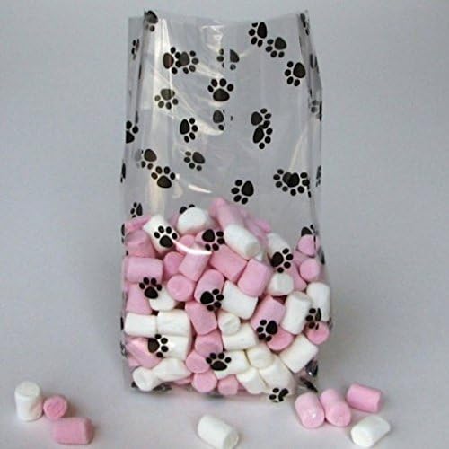 50 3.5" x 7.5" Paw Print Animal Dog Cat PAW PRINT Gusset Cello Bag Favor