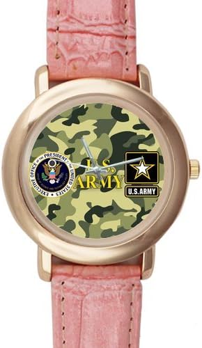 Gifts for girls or ladies Cool US Army Camouflage Pattern Pink Leather Alloy High-grade Watch