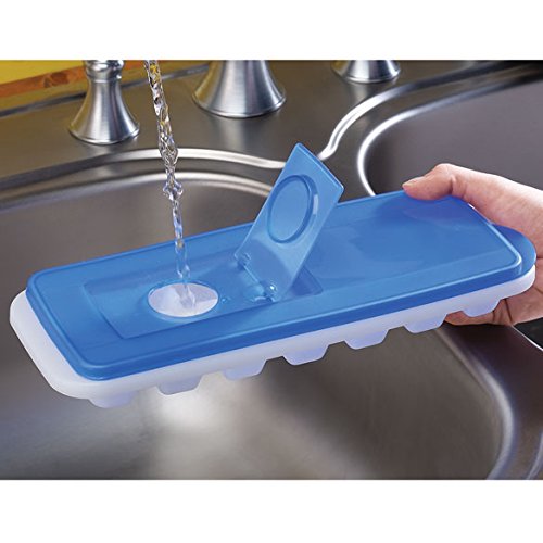 BloominGoods Ice Cube Trays with Lids | Stackable, No Spill, Covered Ice Cube Tray Set with Removable Covers | White & Blue - Pack of 2