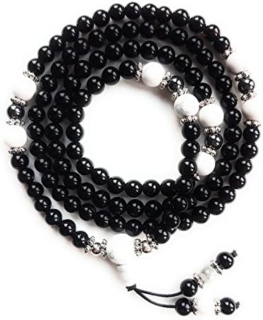 Tibetan Mala Necklace / Bracelet – 108 Prayer Beads - Natural Semi Precious Gemstones – Healing Stones – Buddhist Beaded Meditation Mala – Yoga Jewelry - Unique Gift (Howlite)