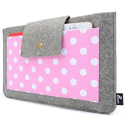 Phenas 11-Inch to 12-Inch Felt and Canvas Sleeve Case Cover Bag Protective Carrying Briefcase with Extra Pocket for Macbook 11.6 Inch/ 12 Inch, Pink Dot