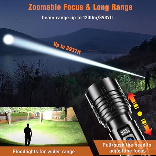 Shadowhawk Flashlight Rechargeable TorchLight, 20000 Lumens Flash Light Led flashlights Tactical, XHM77.2 Led Torch Light High Power, USB Handheld Powerful Torches for Camping Hiking Emergency