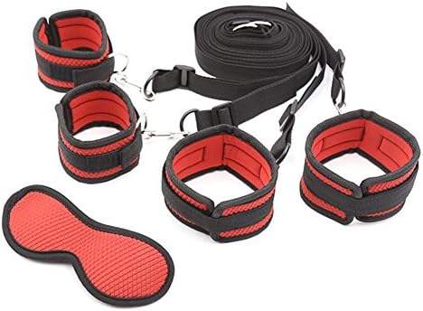 Catcheye Restraint Straps Kit with Adjustable Wrist and Ankle Cuff and Blindfold Set (Red)
