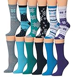 Tipi Toe Women's 12-Pairs Snowflake Patterned Colorful Crew Socks, (sock size 9-11) Fits shoe size 5-9, WC20-AB
