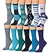 Tipi Toe Women's 12-Pairs Snowflake Patterned Colorful Crew Socks, (sock size 9-11) Fits shoe size 5-9, WC20-AB