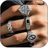 MSSIEJEW Gothic Rings Set for Men Gothic Silver Chunky Skull Cross Stackable Statement Rings Punk Hip Hop Jewelry