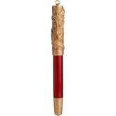 HONG DIAN A24 Fountain Pen Fine Nib, Bright Red &amp; Golden Dragon Stereoscopic Carving Cap Design