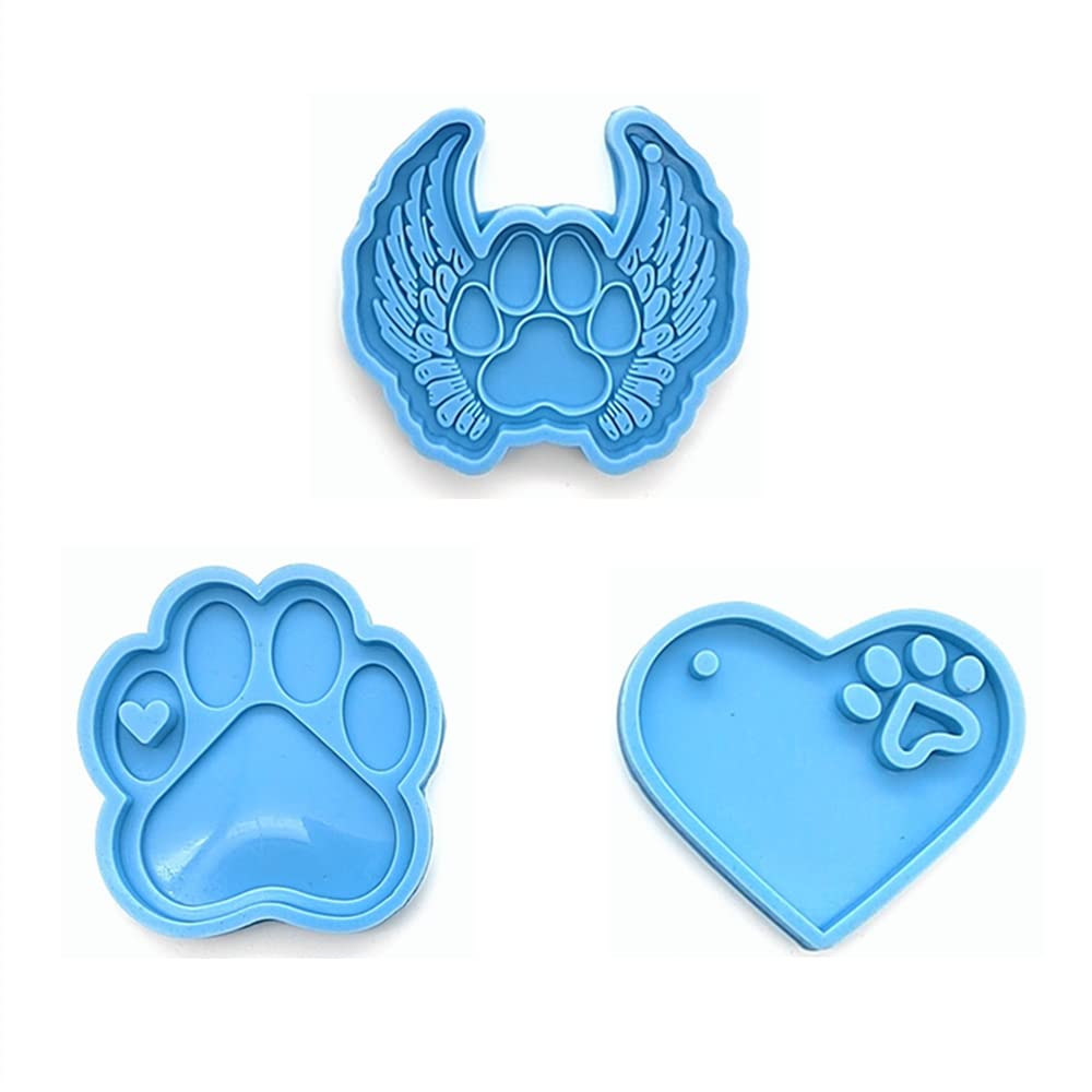 3PCS Silicone Moulds for Resin Blue Pet Paw Shape Silicone Mold Heart Paw Print Keychain Silicone Resin Molds for DIY Keychains Necklace Pendant Crafts Jewelry Casting Tools