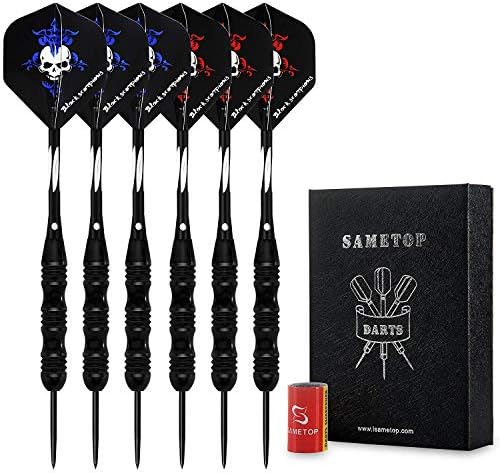 Sametop 22 Grams 6 Packs Professional Steel Tip Darts Set with Flights, Dart Sharpener and Case