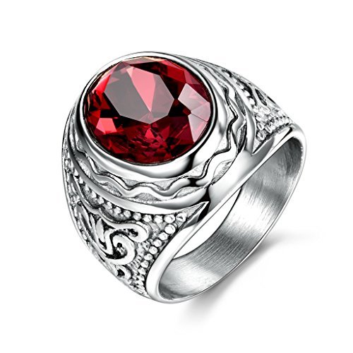 MASOP 316L Stainless Steel Ring Mens Engraved Stone Silver Color Party Jewelry