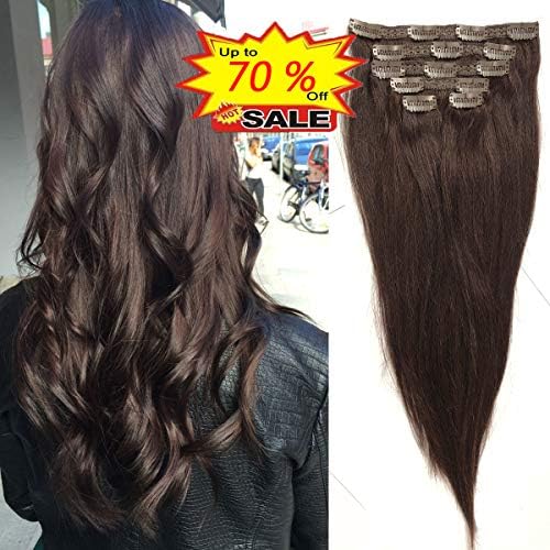 WENYU Clip in Hair Extensions Human Hair for Women 100% Human Hair Clip in Extensions Straight Clip in Human Hair Extensions 20 inch Dark Brown(#2) 6Pieces 120grams(20 inch,120g, Dark Brown(#2))