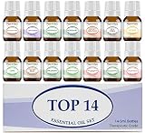 Essential Oil Set 14 - 5 ml. Pure Therapeutic Grade Includes Frankincense, Lavender, Peppermint, Rosemary, Orange, Tea Tree, Eucalyptus, Grapefruit, Lemon, Lime, Clove, Spearmint, Lemongrass, Cinnamon