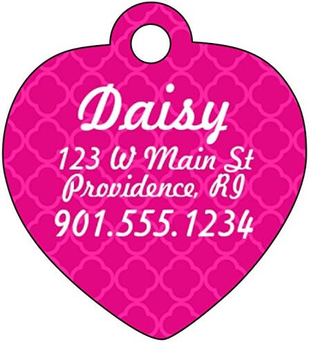 Dog Tag Cat Tag Pet ID Tag Personalized w/ Name &amp; Number &amp; Address Heart Shaped (Pink)