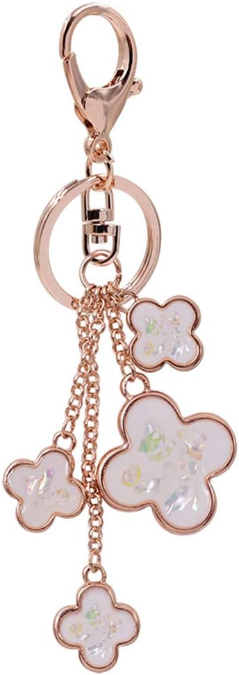 Shirley commerce Women Four Leaf Clover Keychain Rose Gold Plated Metal Petal Girl Car Keychain Key Ring Handbag Decoration Gift Box Packed (White)