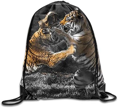uykjuykj Gym Drawstring Bags Two Tiger Fights Draw Rope Shopping Travel Backpack Tote Student Camping Lightweight Unique 17x14 IN