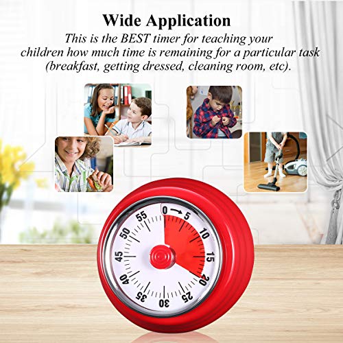AIMILAR Magnetic Mechanical Timer 60 Minute Visual Kitchen Countdown Timer With Alarm for Cooking Baking Sports Kid (Red)