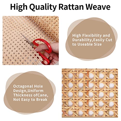 24" Width Natural Cane bing 5Feet, Rattan bing Roll for Caning Projects, Woven Open Mesh