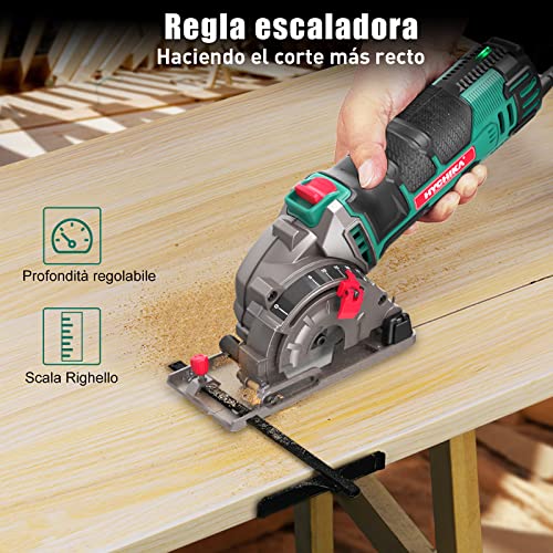 HYCHIKA Mini Manual Circular Saw 500 W 4500 rpm, 3 Saw Blades of 30T, 36T and Diamond, Ideal for Cutting Tiles, Madeira, Macio Metal, Plastic