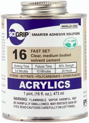 SCIGRIP 16 Acrylic Cement, Low-VOC, Medium bodied, 1 Pint Can with Screw-on Cap, Clear