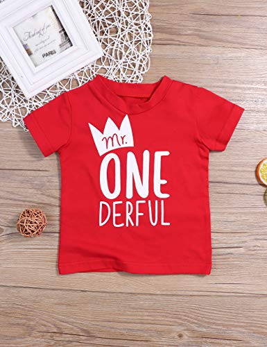 Toddler Baby Boy Clothes First Birthday Outfit Summer T-Shirt Denim Shorts Outfits Set Clothes (Red, 6-12 Months) - Thumbnail 2