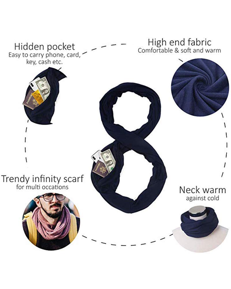 Niaiwei Women's Zipper Pocket Scarf Solid Color Stretcy Travel Scarves Niaiwei Women's Zipper Pocket Scarf Solid Color Stretcy Travel Scarves