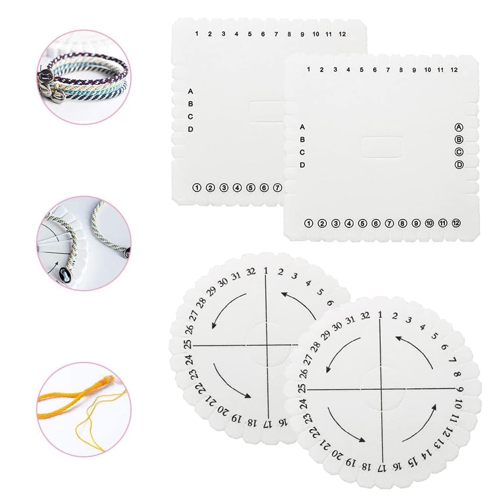 Deyixinup 4 PCS Braiding Disk Round and Square Foam Kumihimo Disks Set Versatile Beading Cord Braiding Plate for Craft Lovers Handmade DIY Bracelet Jewelry Knitting Tool
