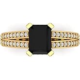 Clara Pucci 2.45 cttw Onyx 14K Yellow Gold Solitaire with Accents Ring for Women - Cocktail Statement Fashion Jewelry Gift (8x6mm, Emerald Cut)