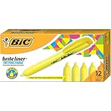 BIC Brite Liner Retractable Highlighter, Chisel Tip, Yellow, 12-Count