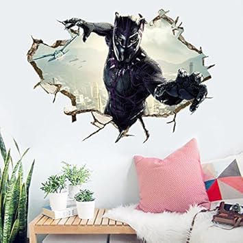 Black Panther Wall Decal Cartoon 3d Marvel Wall Stickers Avengers Cartoon For Kids Bedroom Wall Decor 50 70 Cm Pvc Removable