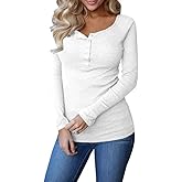 Remikstyt Womens Long Sleeve Henley Shirts Ribbed Button Down Casual Tunic Tops