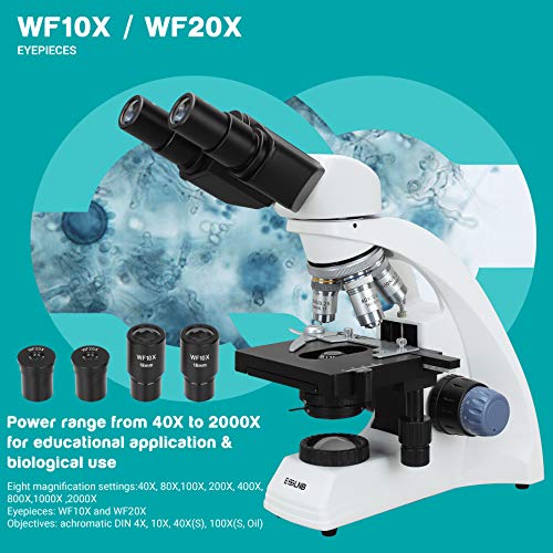 ESSLNB Biological Microscope with Phone Adapter 40X-2000X Binocular Microscope NA1.25 Abbe Condenser X/Y Mechanical Stage - Thumbnail 4