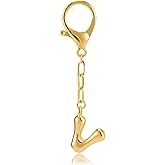 Initial Keychains for Women, Gold Fashion Charm Letter Key Chain Copper Bubble Alphabet Key Ring for Bag Purses(V)