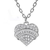 Heart Volleyball Pendant Necklace Women Girl - Charm Silver Jewelry Gift White Crystal