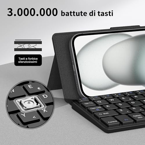 CACOE Bluetooth Keyboard with Stand, Mini Portable Super Light | Mini Folding Keyboard Dual Channel for Mobile Phone, Smartphone and Other iOS Android Windows, Black