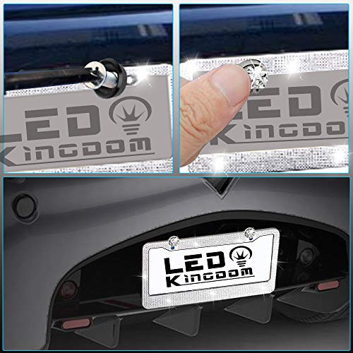 LEDKINGDOMUS Diamond License Plate Frame, 2PCS Rhinestone Stainless Steel Bling License Plate Cover with Anti-Theft Screw Caps(White) - Thumbnail 7