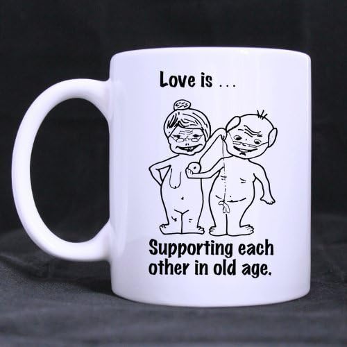 Funny Mug White - Love IsÂ¡Â­Supporting Each Other In Old Age Funny Illustration Coffee Mugs - Funny Inspirational and sarcasm
