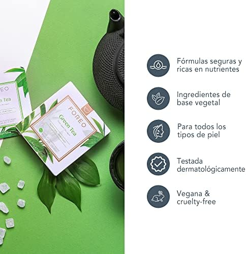 UFO Green Tea, máscara facial ativa para pele oleosa com imperfeições, pack de 6, purificante e antioxidante, com chá verde e extrato de ulmus, livre de crueldade, compatível com UFO 2 e UFO