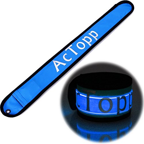 AcTopp LED Slap Bracelet With Reflective Edge, Night Running Sweat Resistant Safety Wristband, 3 Glowing LED Modes for Jogging, Cycling, Walking, Fits Women, Men & Kids, and Pets (Blue)
