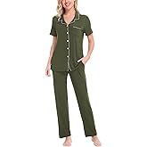 SWOMOG Women Pajama Sets Two-Piece Nightwear Short Sleeve Sleepwear Button Down Pj Lounge Sets with Long Pants