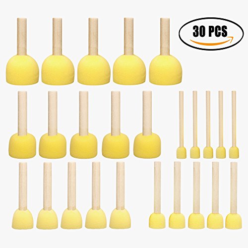 30 Pcs Round Paint Foam Sponge Painting Brushes Set Assorted Size with Wooden Handle Sponge Stippler Set/Drawing Tools For Kids, DIY Crafts (5 Size)