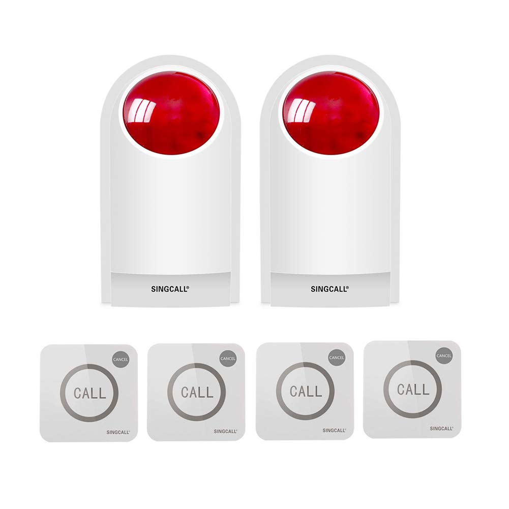 Strobe Siren Panic Alarm Button Alarm with Light for Home Caring Loud Outdoor SOS Alert System 2 Red Flashing Siren and 4 Emergency Button for Store Hotel Jewelry Shop Security