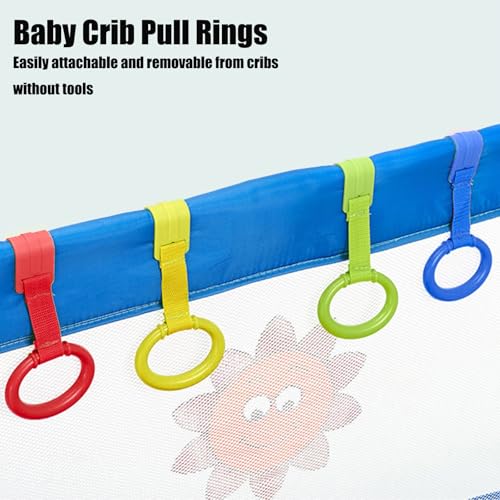 PandaEar 8 PCS Baby Pull Up Rings, Toddler Walking Exercise Stand Up for Playpen & Crib, Infant Cot Hanging Rings for Kids