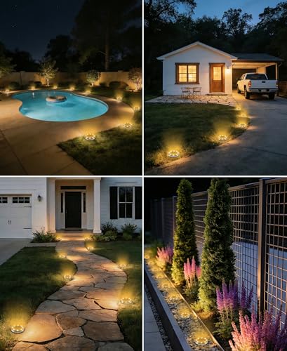 LOTMOS Pack of 12 Solar Ground Light, 8 LED Solar Outdoor Garden Light, IP68 Waterproof, Outdoor Solar Spotlight for Paths, Lawns, Patios, Driveways, Yards, Swimming Pools, Walkways, Warm White