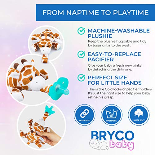 Bryco Baby Pacifier with Stuffed Animal Attached Giraffe Plush Pacifier
