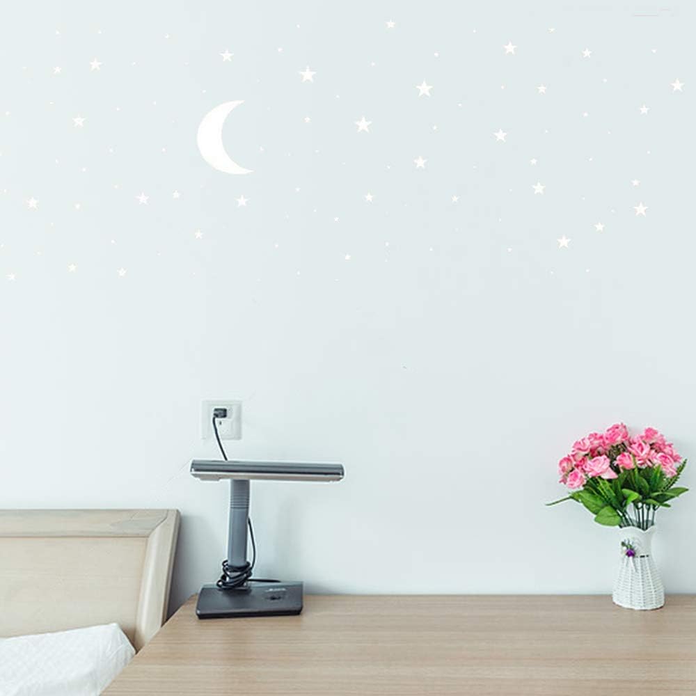 Moon and Stars Wall Decal Vinyl Sticker, Removable Children Kids Art DIY Sticker Mural for Boy Girls Baby Room Decoration Good Night Nursery Wall Decor Home House Bedroom Design (White) - Image 5