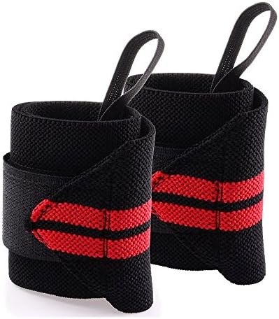 Wrist Wraps with Thumb Loop 18" by YaYi - Heavy Duty Strong Wide Support - Wrist Support Braces for Crossfit Training, Olympic Weightlifing, Powerlifting, Bodybuilding, One Size Fits All Red