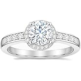 FAIRY COUPLE Round Cut Halo CZ Ring for Women – 18K White Gold Plated simulated Diamond Engagement Wedding Promise Ring, Looks Like Real Diamond Jewelry R67
