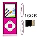 Tomameri - Portable MP3 / MP4 Player with Rhombic Button, Including a 16 GB Micro SD Card and Support Up to 64GB, Compact Music, Video Player, Photo Viewer Supported - White-and-Pink